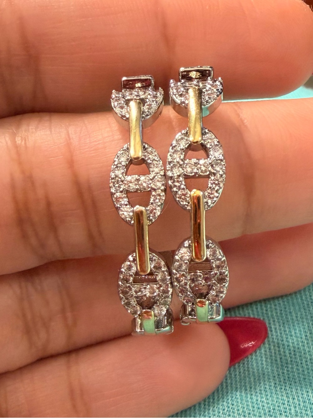 Gold & Silver Pave Link Drop Earrings - Women Jewelry